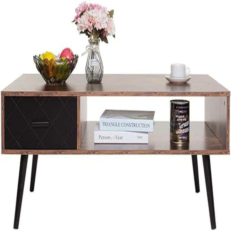 Tavolino da Salotto con Cassetto e Ripiano Aperto – Grigio Classico / Beige / Marrone Rustico / Nero