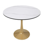 Tavolo da pranzo rotondo bianco / nero / bianco marmorizzato – Base a piedistallo, 4 posti a sedere