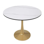 Tavolo da pranzo rotondo bianco / nero / bianco marmorizzato – Base a piedistallo, 4 posti a sedere