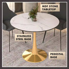 Tavolo da pranzo rotondo bianco / nero / bianco marmorizzato – Base a piedistallo, 4 posti a sedere