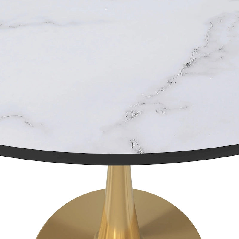 Tavolo da pranzo rotondo bianco / nero / bianco marmorizzato – Base a piedistallo, 4 posti a sedere