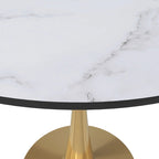Tavolo da pranzo rotondo bianco / nero / bianco marmorizzato – Base a piedistallo, 4 posti a sedere