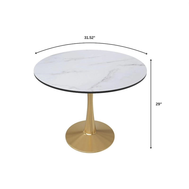 Tavolo da pranzo rotondo bianco / nero / bianco marmorizzato – Base a piedistallo, 4 posti a sedere