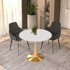 Tavolo da pranzo rotondo bianco / nero / bianco marmorizzato – Base a piedistallo, 4 posti a sedere