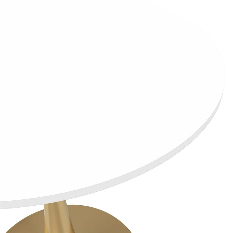 Tavolo da pranzo rotondo bianco / nero / bianco marmorizzato – Base a piedistallo, 4 posti a sedere