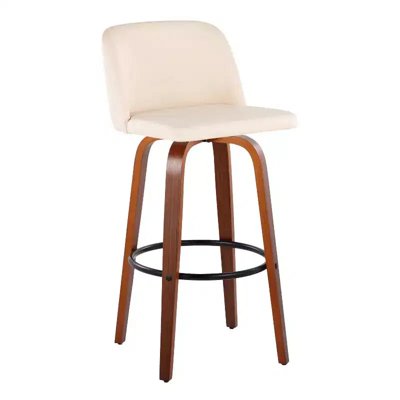 Tabouret de bar pivotant en cuir PU, crème/gris et noyer marron, lot de 2