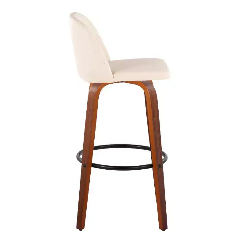 Tabouret de bar pivotant en cuir PU, crème/gris et noyer marron, lot de 2