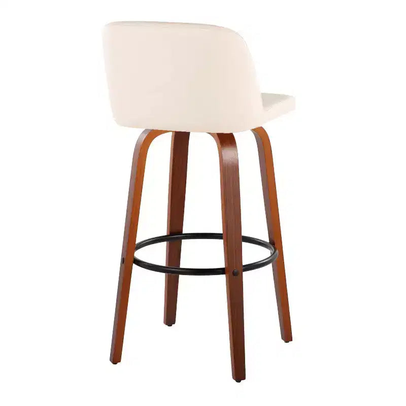Tabouret de bar pivotant en cuir PU, crème/gris et noyer marron, lot de 2