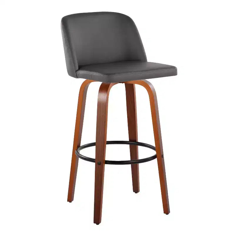Tabouret de bar pivotant en cuir PU, crème/gris et noyer marron, lot de 2