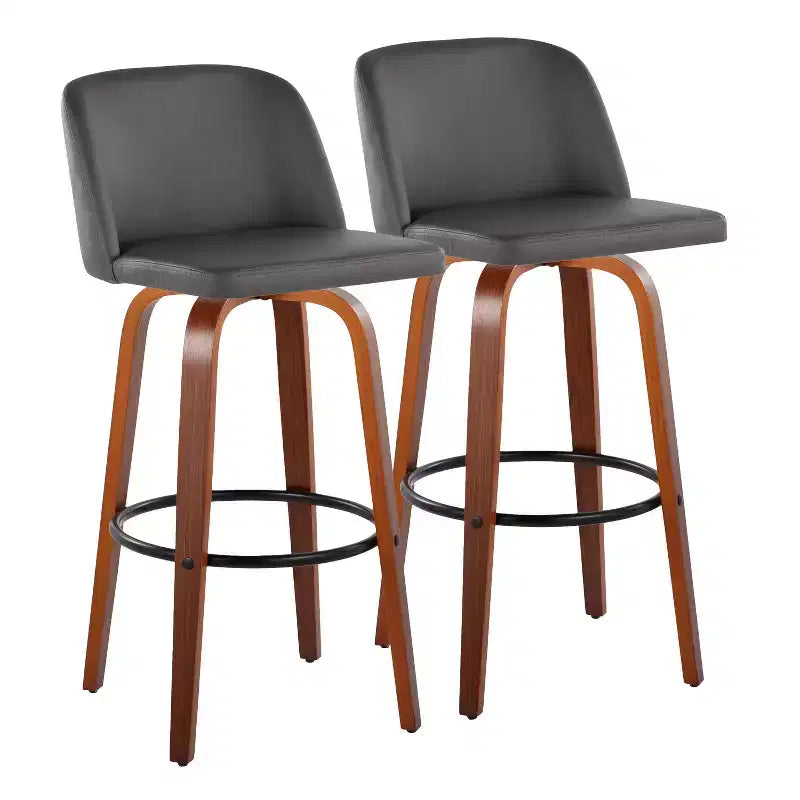 Tabouret de bar pivotant en cuir PU, crème/gris et noyer marron, lot de 2