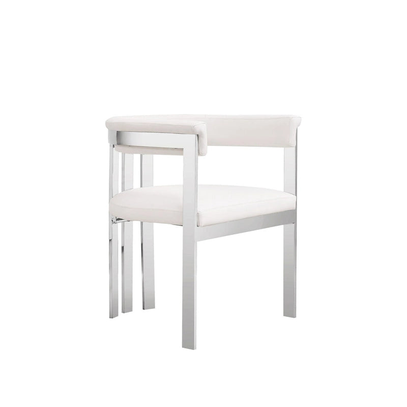 Sedia da pranzo in similpelle bianca, struttura cromata, singola