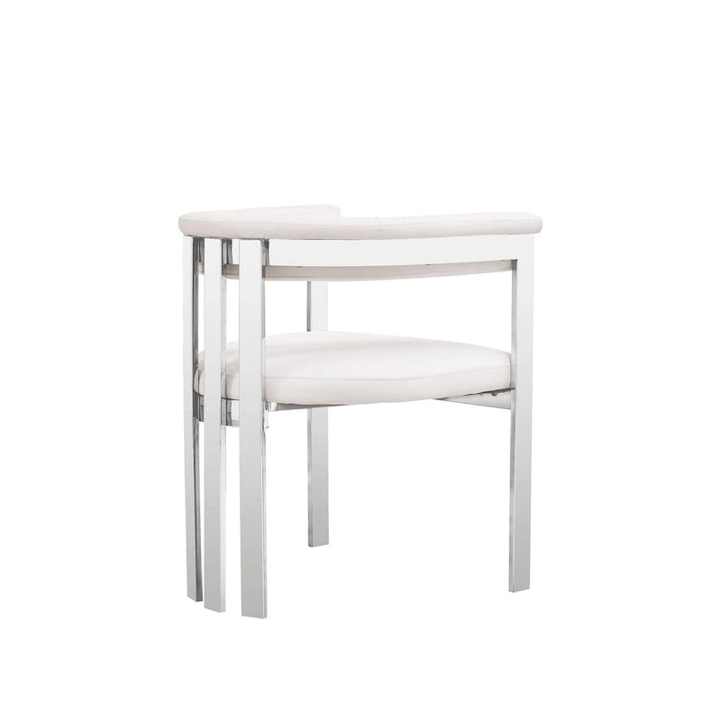 Sedia da pranzo in similpelle bianca, struttura cromata, singola
