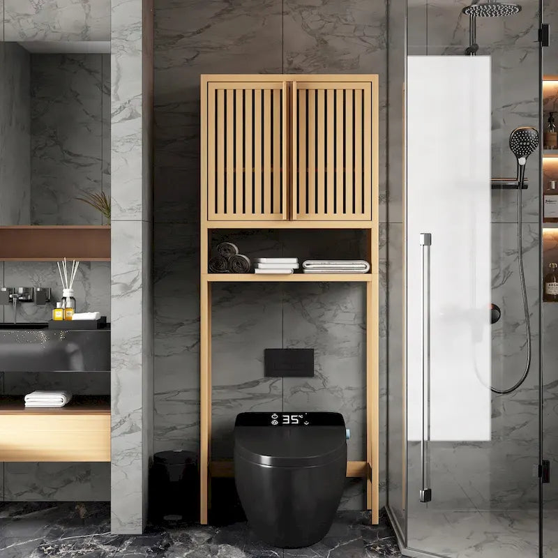 Mobiletto sopra WC in bambù neutro – 2 ante e mensola, 1 persona