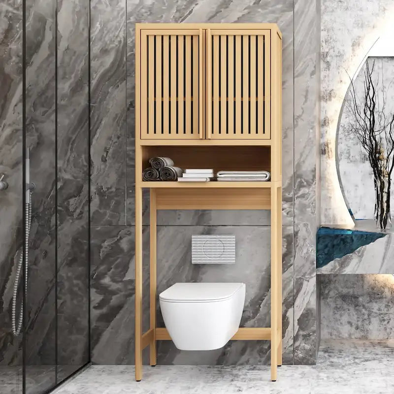 Mobiletto sopra WC in bambù neutro – 2 ante e mensola, 1 persona