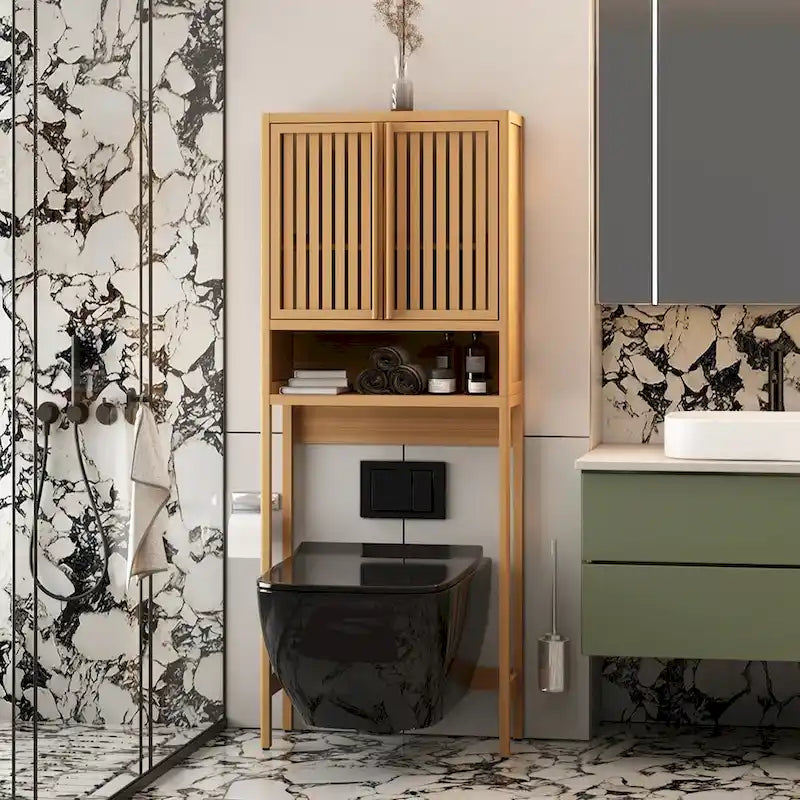 Mobiletto sopra WC in bambù neutro – 2 ante e mensola, 1 persona