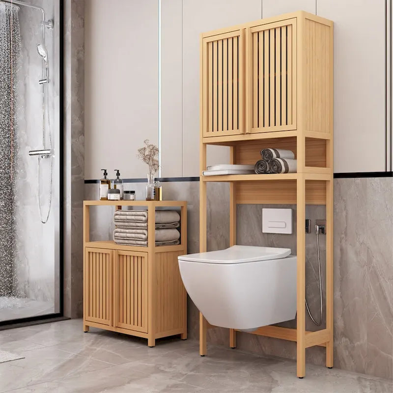 Mobiletto sopra WC in bambù neutro – 2 ante e mensola, 1 persona