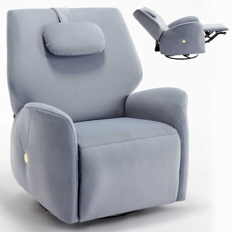 Poltrona Reclinabile Elettrica Beige / Grigia / Blu, Girevole a Dondolo, Posto Singolo