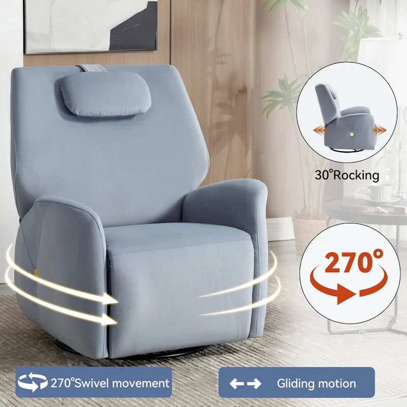 Poltrona Reclinabile Elettrica Beige / Grigia / Blu, Girevole a Dondolo, Posto Singolo