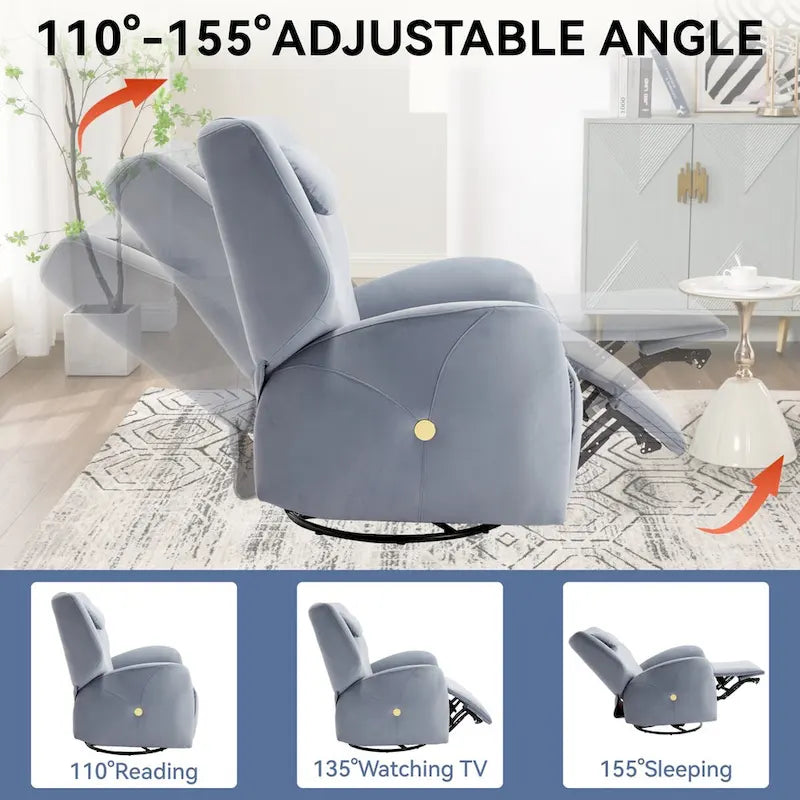 Poltrona Reclinabile Elettrica Beige / Grigia / Blu, Girevole a Dondolo, Posto Singolo