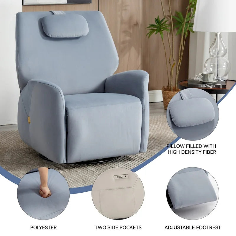 Poltrona Reclinabile Elettrica Beige / Grigia / Blu, Girevole a Dondolo, Posto Singolo
