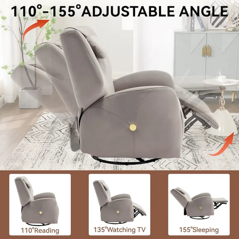 Poltrona Reclinabile Elettrica Beige / Grigia / Blu, Girevole a Dondolo, Posto Singolo