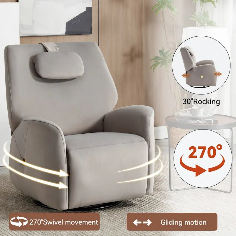 Poltrona Reclinabile Elettrica Beige / Grigia / Blu, Girevole a Dondolo, Posto Singolo