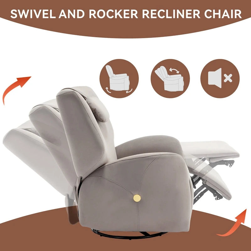 Poltrona Reclinabile Elettrica Beige / Grigia / Blu, Girevole a Dondolo, Posto Singolo