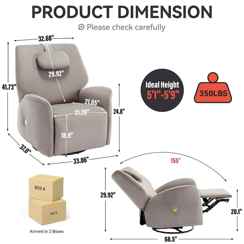 Poltrona Reclinabile Elettrica Beige / Grigia / Blu, Girevole a Dondolo, Posto Singolo
