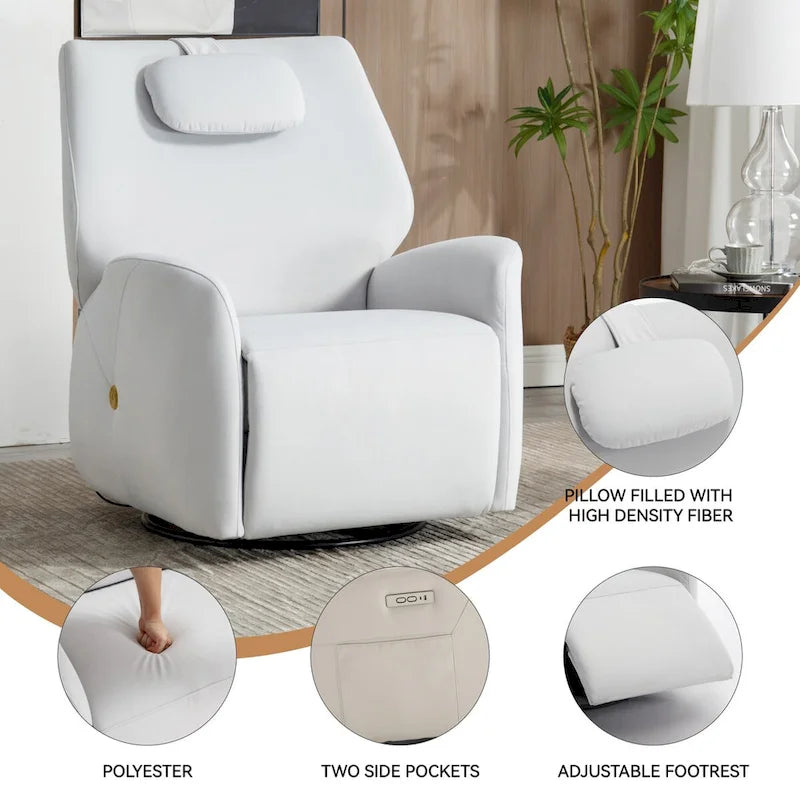 Poltrona Reclinabile Elettrica Beige / Grigia / Blu, Girevole a Dondolo, Posto Singolo